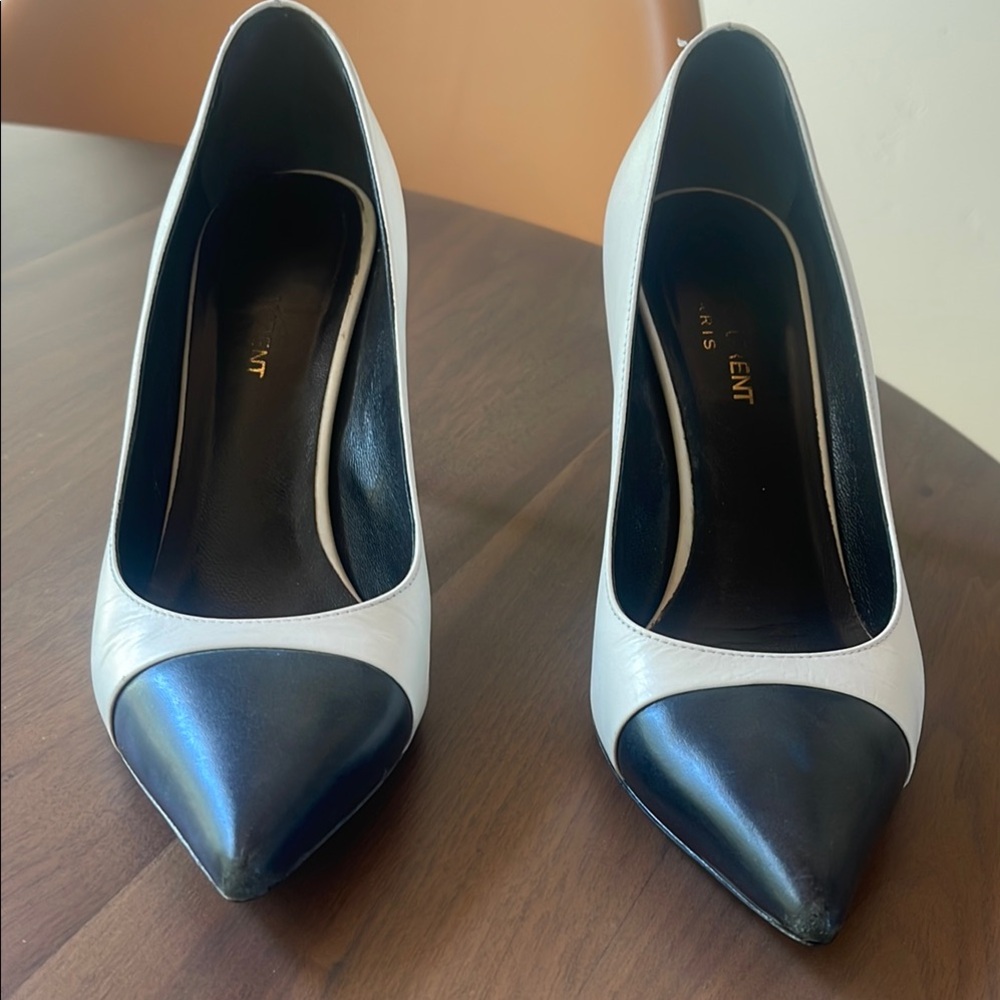 Yves Saint Laurent Black and White Heels Elegant Two-Tone Pumps